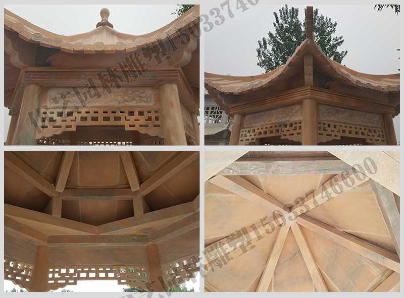 中式大理石涼亭，石雕六角亭子細(xì)節(jié)圖，定制中式景觀涼亭