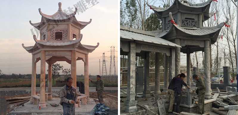 中式大理石涼亭安裝，石雕景觀亭子工廠，中式涼亭廠家