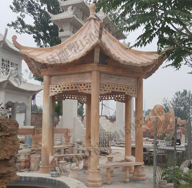 中式大理石涼亭，石雕景觀亭子，石雕六角亭子廠家