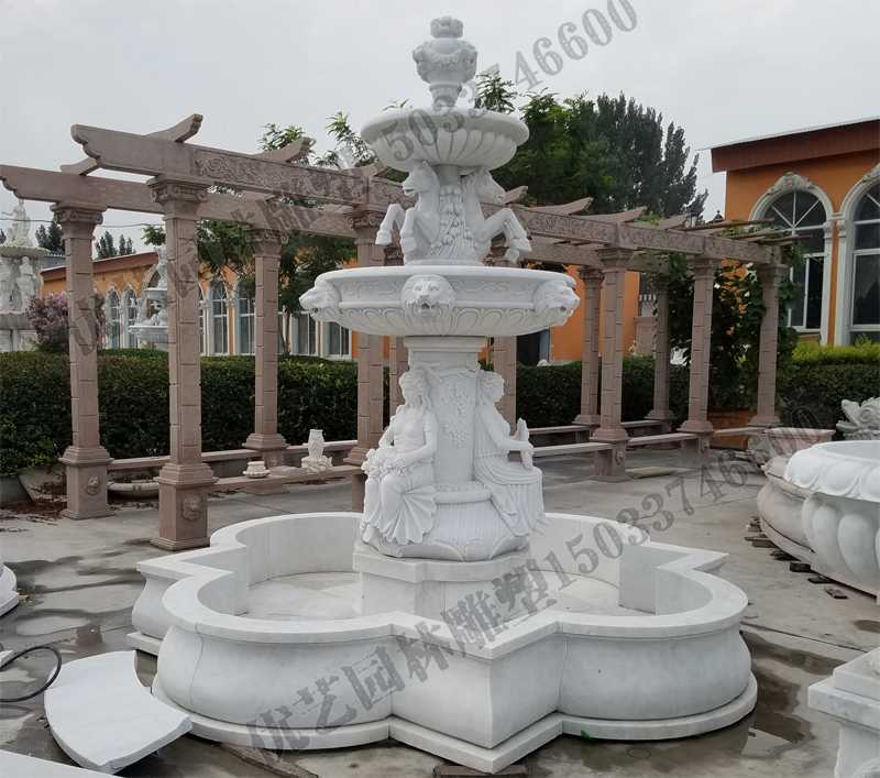大理石噴泉，歐式人物動物噴泉，室外景觀噴泉定制