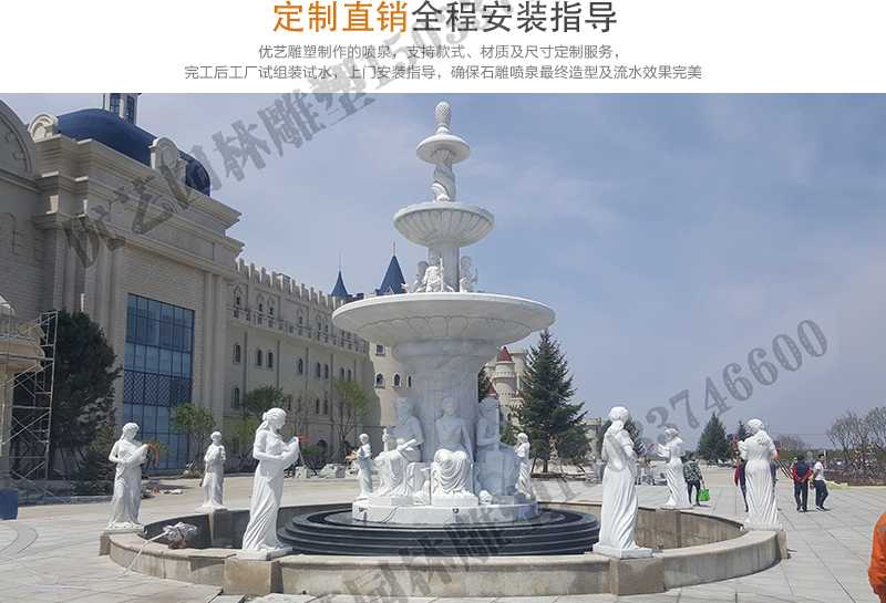 大理石景觀噴泉安裝，如何安裝大型景觀噴泉，定制石雕噴泉工廠