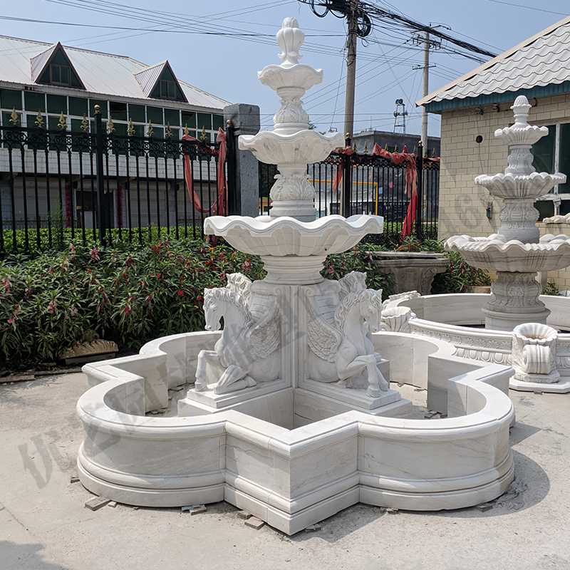 景觀雕塑定制，石雕噴泉廠家，歐式白馬石雕噴泉